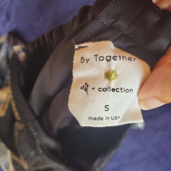 BY TOGETHER Made in USA Womans Sz S Wide Leg Metallic Black Crinkle Pleated Boho - Picture 2 of 6